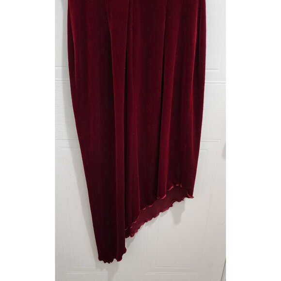 Vtg Y2K Cache Women's Strapless Sheath Dress Asymmetrical Hem Red Velvet Size 8 - Picture 8 of 11